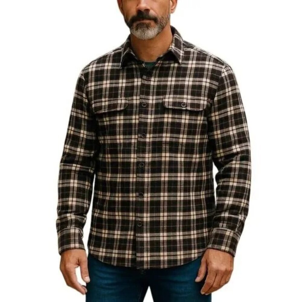 JACHS Men’s XLT Brown Grey Brawny Long Sleeve Flannel Button Down Shirt Jacket